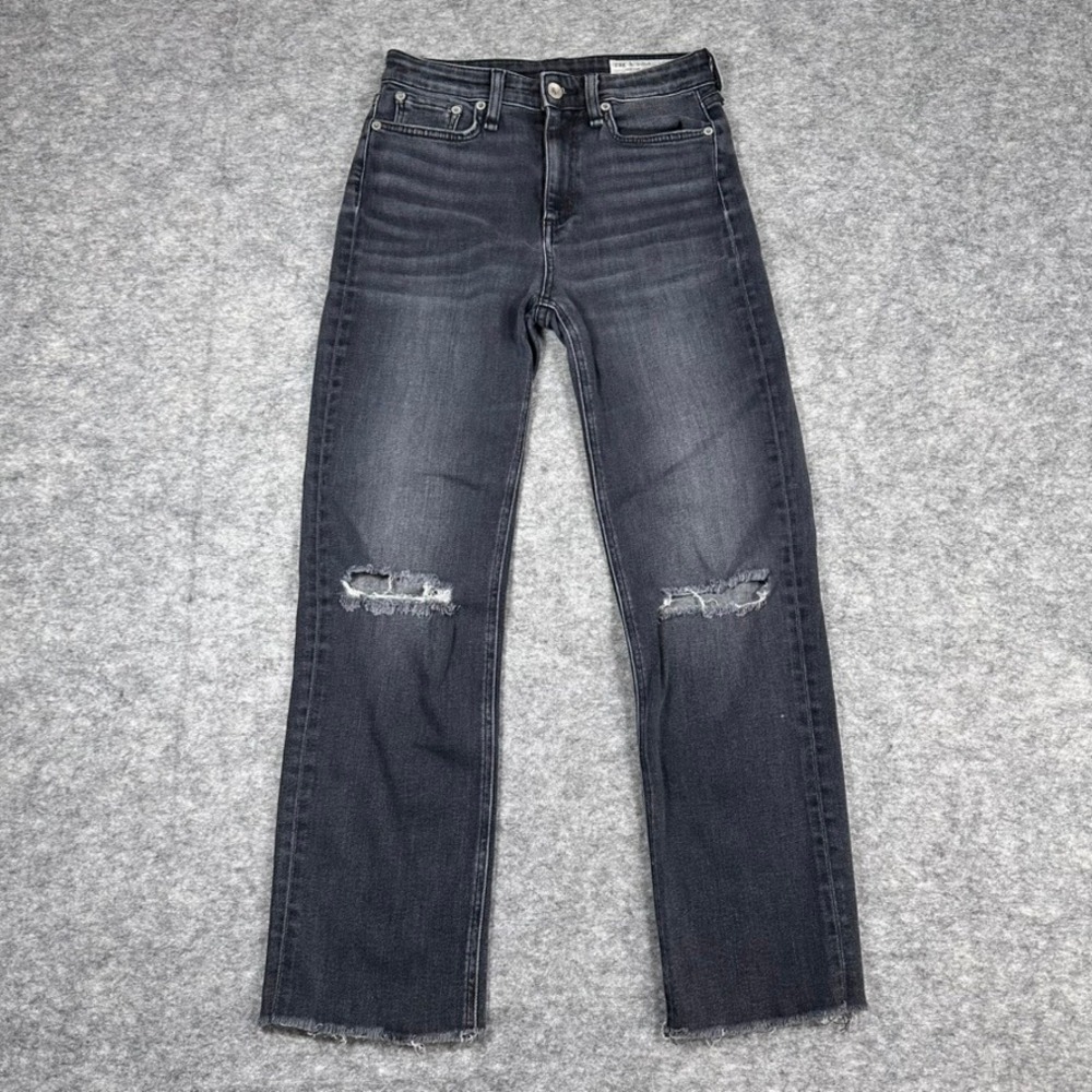 Rag & Bone‎ Nina High-Rise Ankle Cigarette Jeans Womens 26 Black Distressed